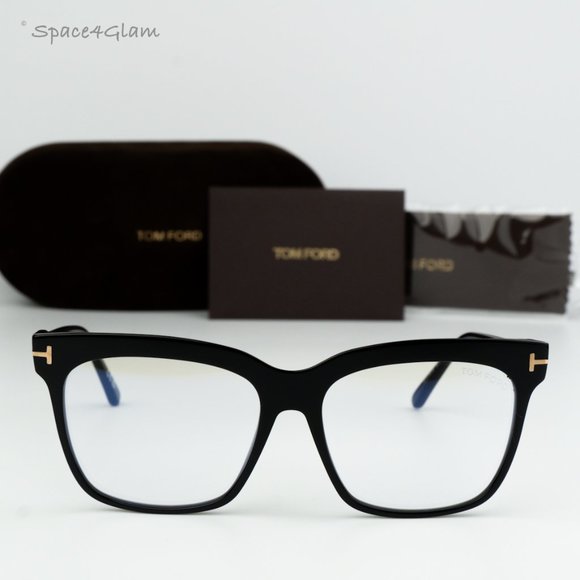 Tom Ford Women Eyeglasses Shiny Black Blue Block Square FT5768-B 001 BRAND NEW - Picture 3 of 8